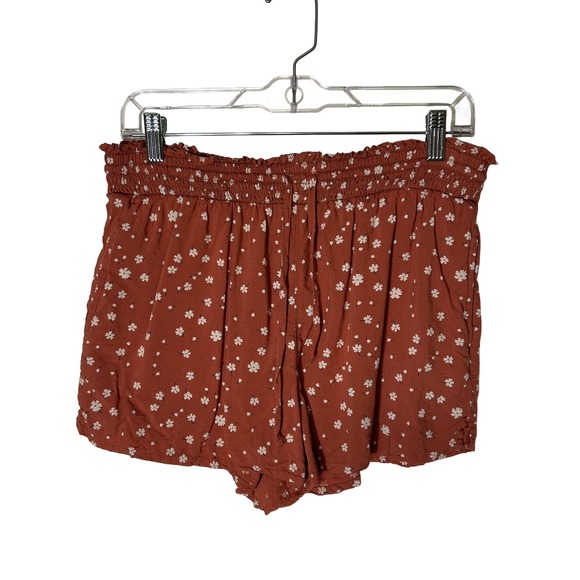 SO Goods For Life Pants - SO Goods For Life Womens High Rise Soft Shorts Rust Orange Floral Smocked Large